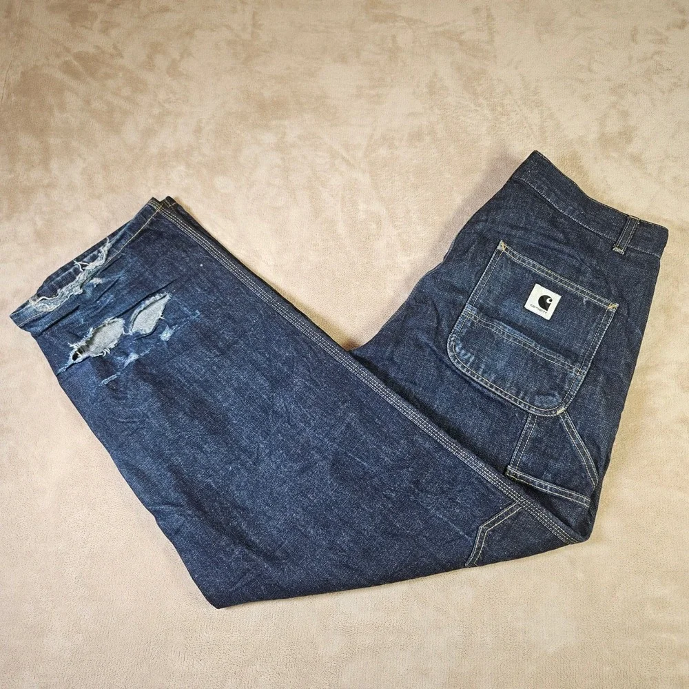 Carhartt WIP Brandon Single Knee Pant Womens Med Dark Wash Loose Carpenter Jean